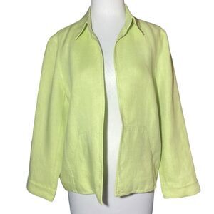 Talbots Women's Open Front Blazer Jacket Pure Linen Size 10 Mint Green w/Pockets